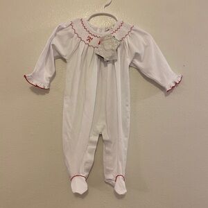 Kissy Kissy White smocked Footie with Red Trim